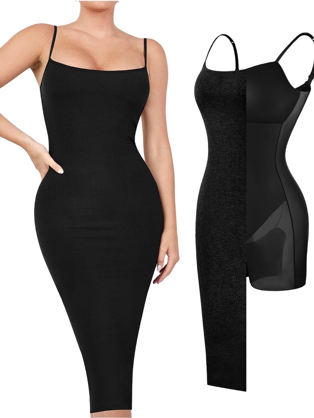 Popilush Ribbed Black Shapewear Tank Dress